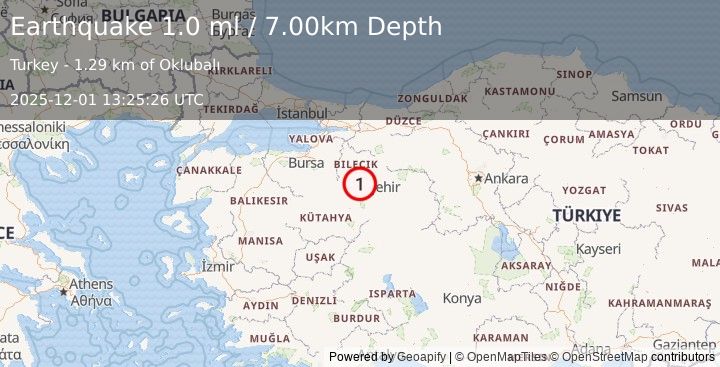 Earthquake WESTERN TURKEY (1.0 ml) (2025-12-01 13:25:26 UTC)