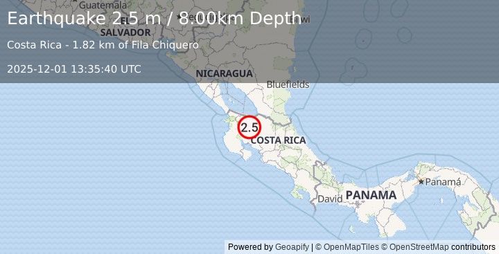 Earthquake COSTA RICA (2.5 m) (2025-12-01 13:35:40 UTC)