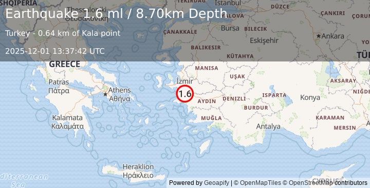Earthquake WESTERN TURKEY (1.6 ml) (2025-12-01 13:37:39 UTC)