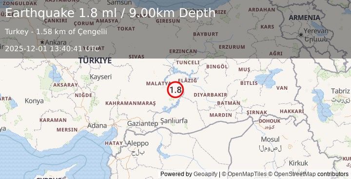 Earthquake EASTERN TURKEY (1.8 ml) (2025-12-01 13:40:40 UTC)