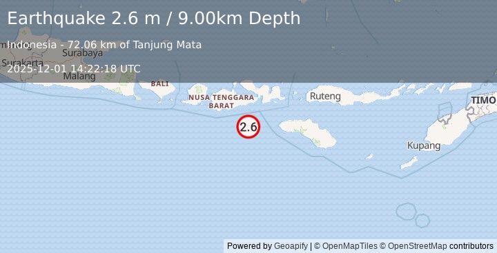 Earthquake SUMBAWA REGION, INDONESIA (2.6 m) (2025-12-01 14:22:18 UTC)