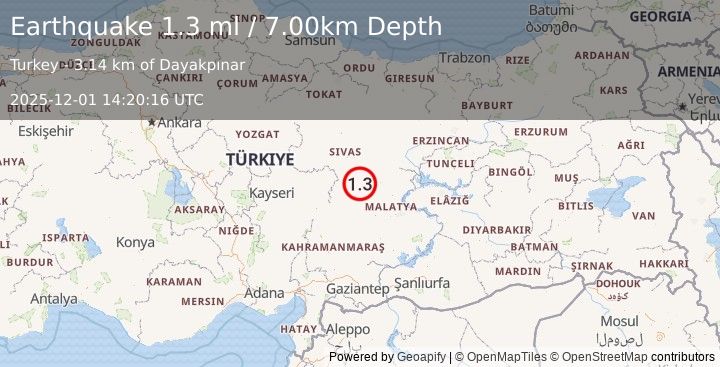 Earthquake CENTRAL TURKEY (1.3 ml) (2025-12-01 14:20:16 UTC)