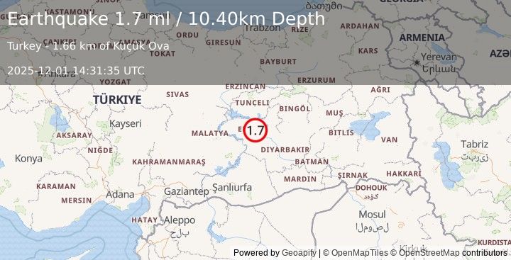 Earthquake EASTERN TURKEY (1.7 ml) (2025-12-01 14:31:35 UTC)