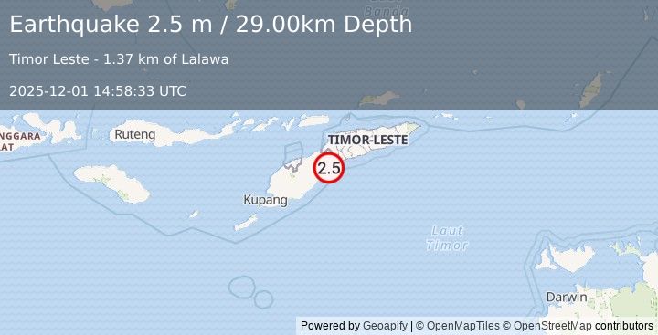 Earthquake EAST TIMOR REGION (2.5 m) (2025-12-01 14:58:33 UTC)
