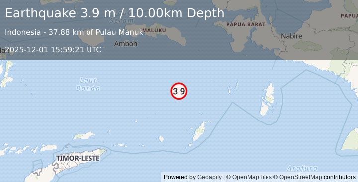 Earthquake BANDA SEA (3.9 m) (2025-12-01 15:59:21 UTC)