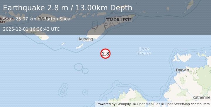 Earthquake TIMOR SEA (2.8 m) (2025-12-01 16:36:43 UTC)