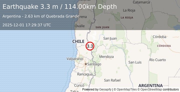 Earthquake COQUIMBO, CHILE (3.3 ml) (2025-12-01 17:29:38 UTC)