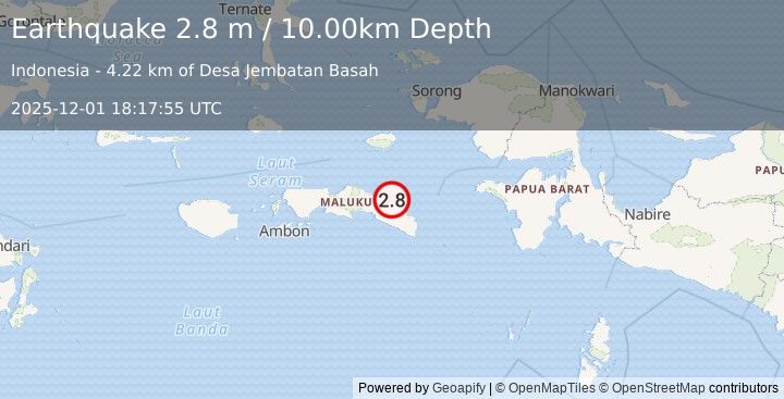 Earthquake SERAM, INDONESIA (2.8 m) (2025-12-01 18:17:55 UTC)
