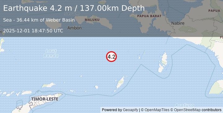 Earthquake BANDA SEA (4.2 m) (2025-12-01 18:47:50 UTC)