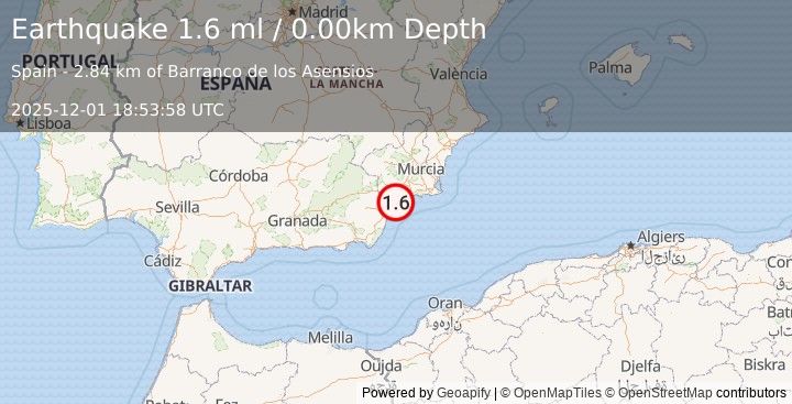 Earthquake SPAIN (1.6 ml) (2025-12-01 18:53:58 UTC)