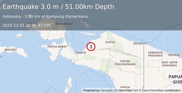 Earthquake NEAR N COAST OF PAPUA, INDONESIA (3.0 m) (2025-12-01 20:06:47 UTC)