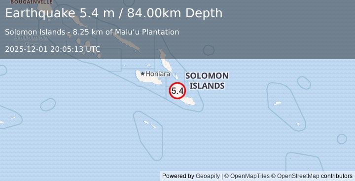 Earthquake SOLOMON ISLANDS (5.1 mw) (2025-12-01 20:05:14 UTC)