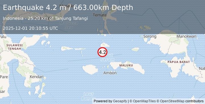 Earthquake CERAM SEA, INDONESIA (4.2 m) (2025-12-01 20:10:55 UTC)