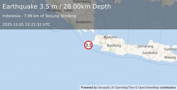 Earthquake SUNDA STRAIT, INDONESIA (3.5 m) (2025-12-01 22:21:32 UTC)