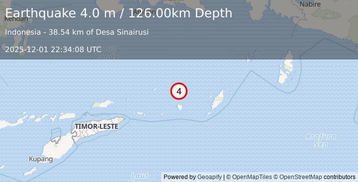Earthquake KEPULAUAN BABAR, INDONESIA (4.0 m) (2025-12-01 22:34:08 UTC)