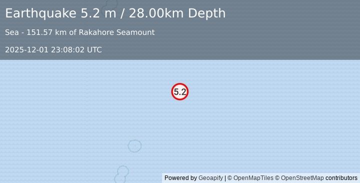 Earthquake KERMADEC ISLANDS REGION (5.2 mb) (2025-12-01 23:08:05 UTC)
