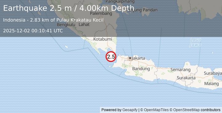 Earthquake SUNDA STRAIT, INDONESIA (2.5 m) (2025-12-02 00:10:41 UTC)