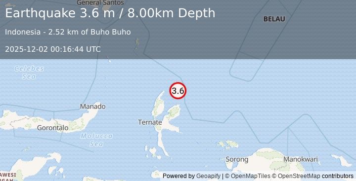 Earthquake HALMAHERA, INDONESIA (3.6 m) (2025-12-02 00:16:44 UTC)