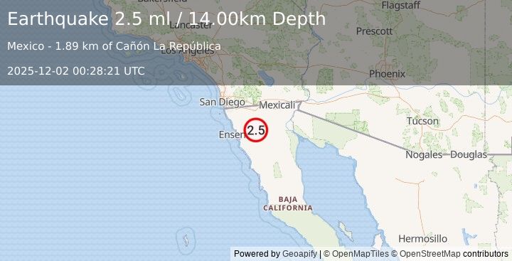 Earthquake BAJA CALIFORNIA, MEXICO (2.5 ml) (2025-12-02 00:28:22 UTC)