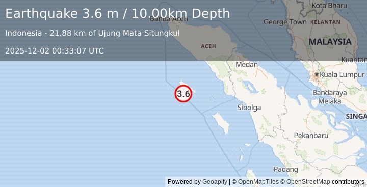 Earthquake SIMEULUE, INDONESIA (3.6 m) (2025-12-02 00:33:07 UTC)