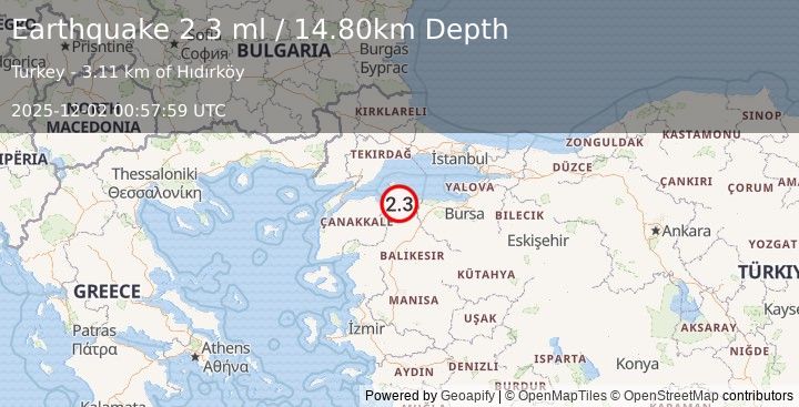 Earthquake WESTERN TURKEY (2.0 ml) (2025-12-02 00:57:59 UTC)