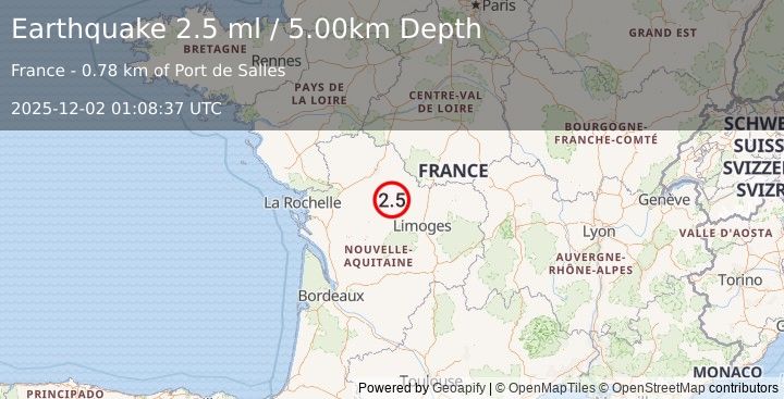Earthquake FRANCE (2.5 ml) (2025-12-02 01:08:37 UTC)