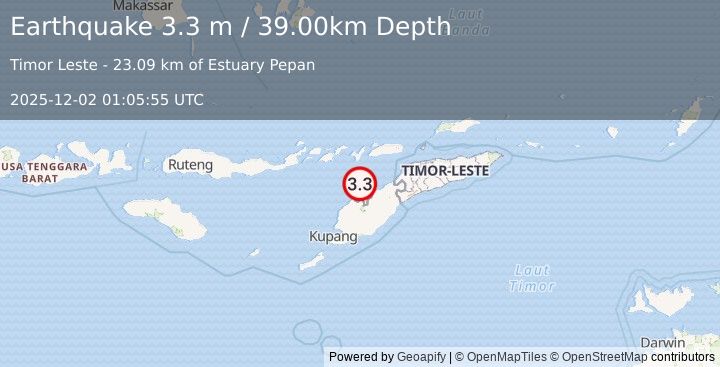 Earthquake TIMOR REGION (3.3 m) (2025-12-02 01:05:55 UTC)