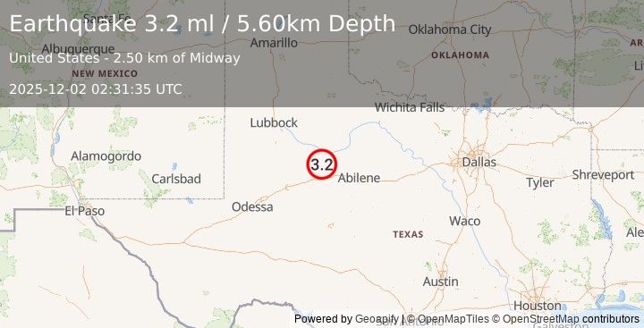 Earthquake WESTERN TEXAS (3.2 ml) (2025-12-02 02:31:35 UTC)