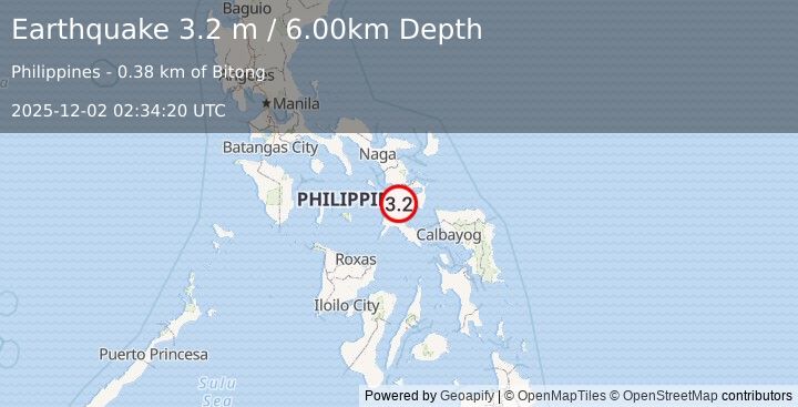 Earthquake MASBATE REGION, PHILIPPINES (3.2 m) (2025-12-02 02:34:20 UTC)