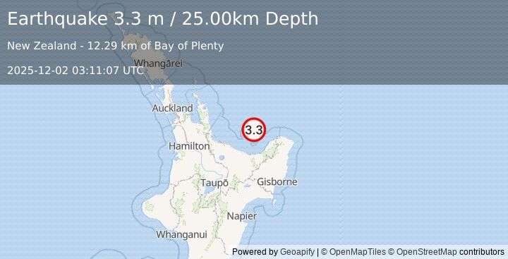 Earthquake OFF E. COAST OF N. ISLAND, N.Z. (3.3 m) (2025-12-02 03:11:07 UTC)