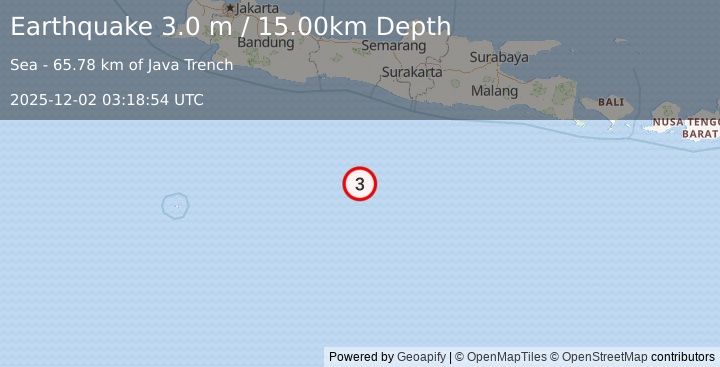 Earthquake SOUTH OF JAVA, INDONESIA (3.0 m) (2025-12-02 03:18:54 UTC)