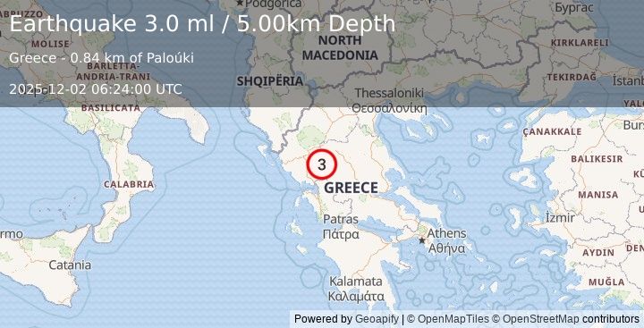 Earthquake GREECE (3.0 ml) (2025-12-02 06:23:59 UTC)