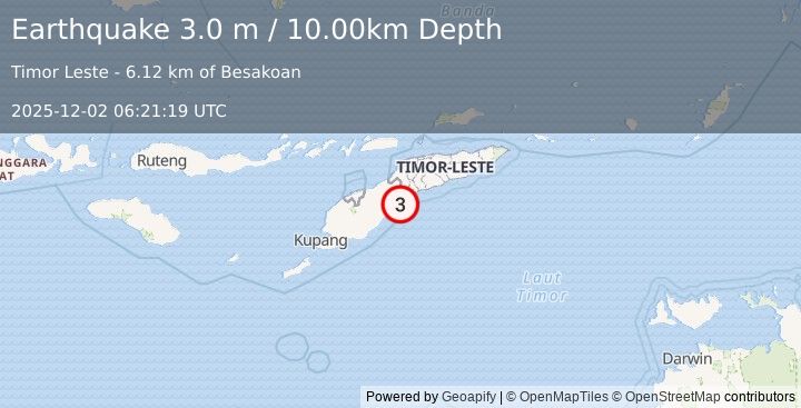 Earthquake EAST TIMOR REGION (3.0 m) (2025-12-02 06:21:19 UTC)