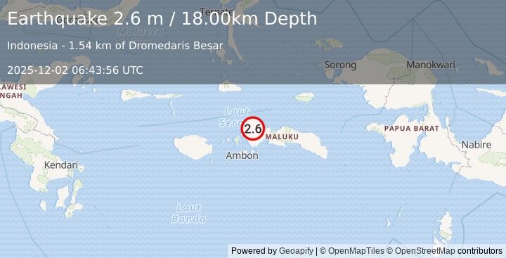 Earthquake CERAM SEA, INDONESIA (2.6 m) (2025-12-02 06:43:56 UTC)