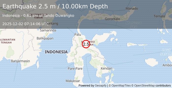 Earthquake SULAWESI, INDONESIA (2.5 m) (2025-12-02 07:14:06 UTC)