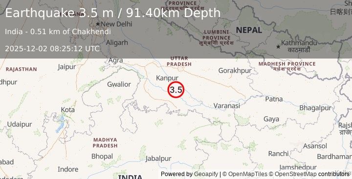 Earthquake UTTAR PRADESH, INDIA (3.5 m) (2025-12-02 08:25:12 UTC)