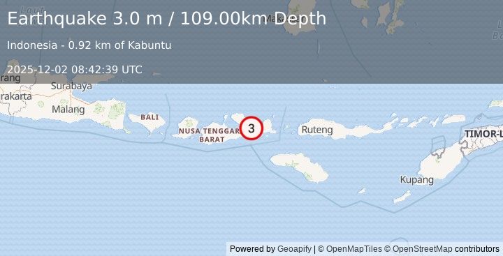 Earthquake SUMBAWA REGION, INDONESIA (3.0 m) (2025-12-02 08:42:39 UTC)