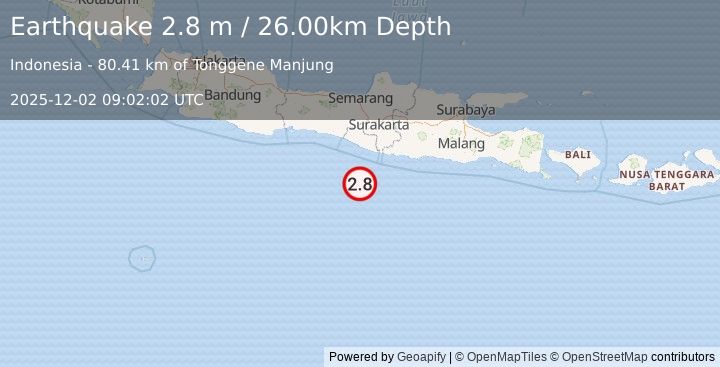 Earthquake JAVA, INDONESIA (2.8 m) (2025-12-02 09:02:02 UTC)