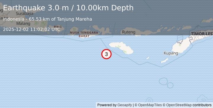 Earthquake SOUTH OF SUMBAWA, INDONESIA (3.0 m) (2025-12-02 11:02:02 UTC)
