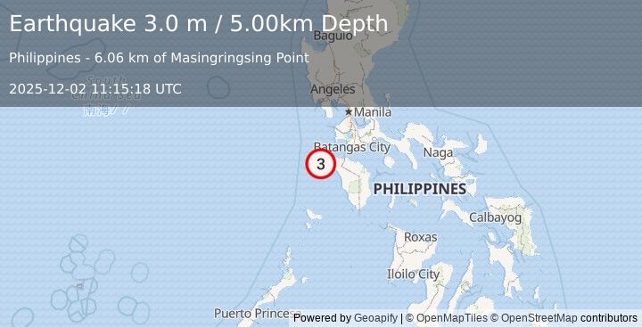 Earthquake MINDORO, PHILIPPINES (3.0 m) (2025-12-02 11:15:18 UTC)