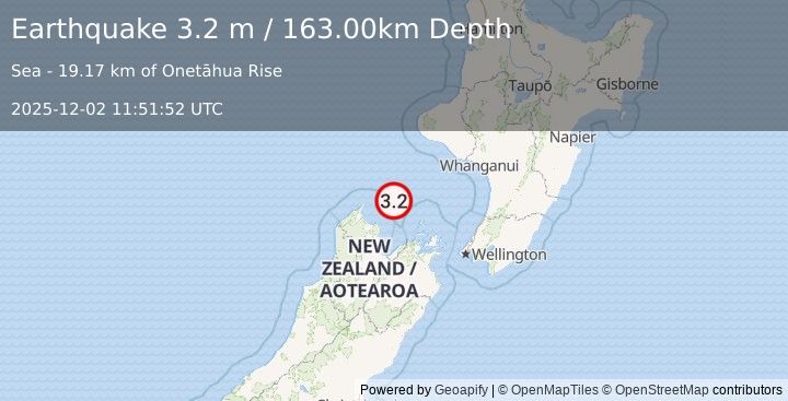 Earthquake COOK STRAIT, NEW ZEALAND (3.2 m) (2025-12-02 11:51:52 UTC)