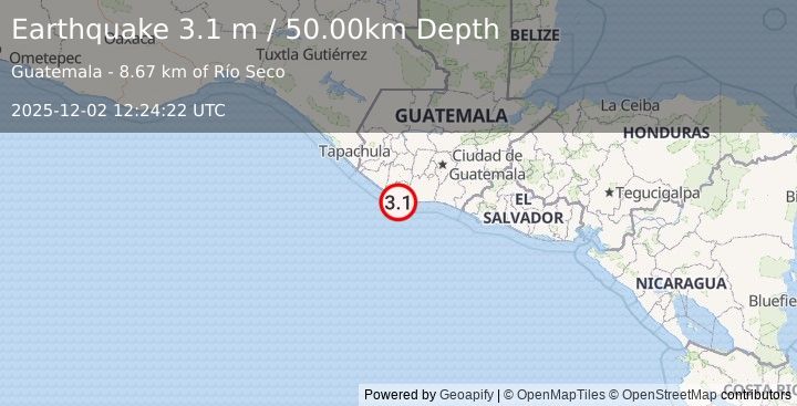 Earthquake OFFSHORE GUATEMALA (3.1 m) (2025-12-02 12:24:22 UTC)