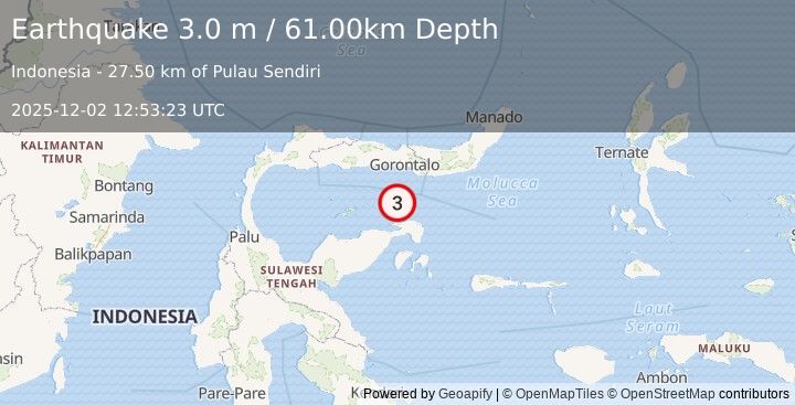 Earthquake SULAWESI, INDONESIA (3.0 m) (2025-12-02 12:53:23 UTC)