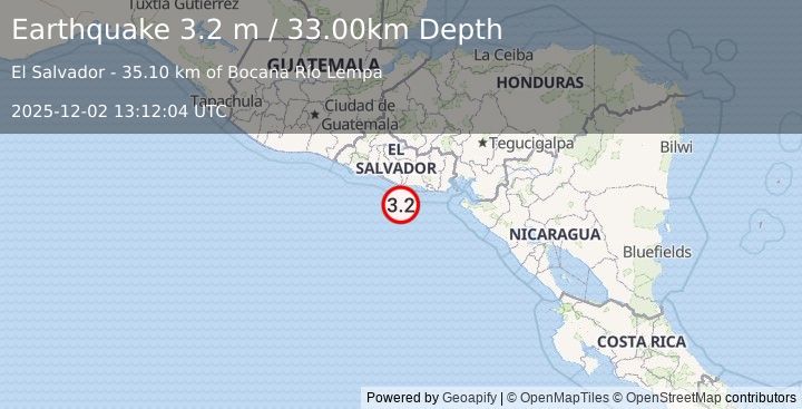 Earthquake OFFSHORE EL SALVADOR (3.2 m) (2025-12-02 13:12:04 UTC)