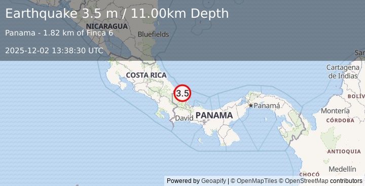 Earthquake PANAMA-COSTA RICA BORDER REGION (3.5 m) (2025-12-02 13:38:28 UTC)