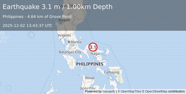 Earthquake LUZON, PHILIPPINES (3.1 m) (2025-12-02 13:43:37 UTC)