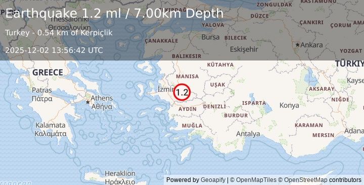 Earthquake WESTERN TURKEY (1.2 ml) (2025-12-02 13:56:42 UTC)