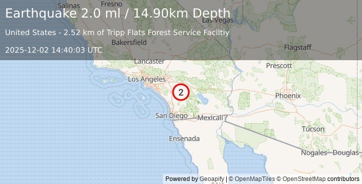 Earthquake SOUTHERN CALIFORNIA (2.0 ml) (2025-12-02 14:40:03 UTC)