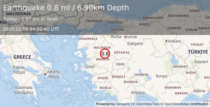 Earthquake WESTERN TURKEY (0.8 ml) (2025-12-02 14:31:40 UTC)