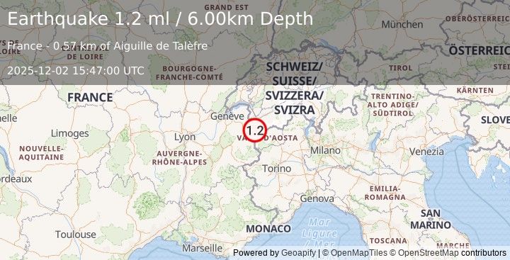 Earthquake NORTHERN ITALY (1.2 ml) (2025-12-02 15:47:00 UTC)